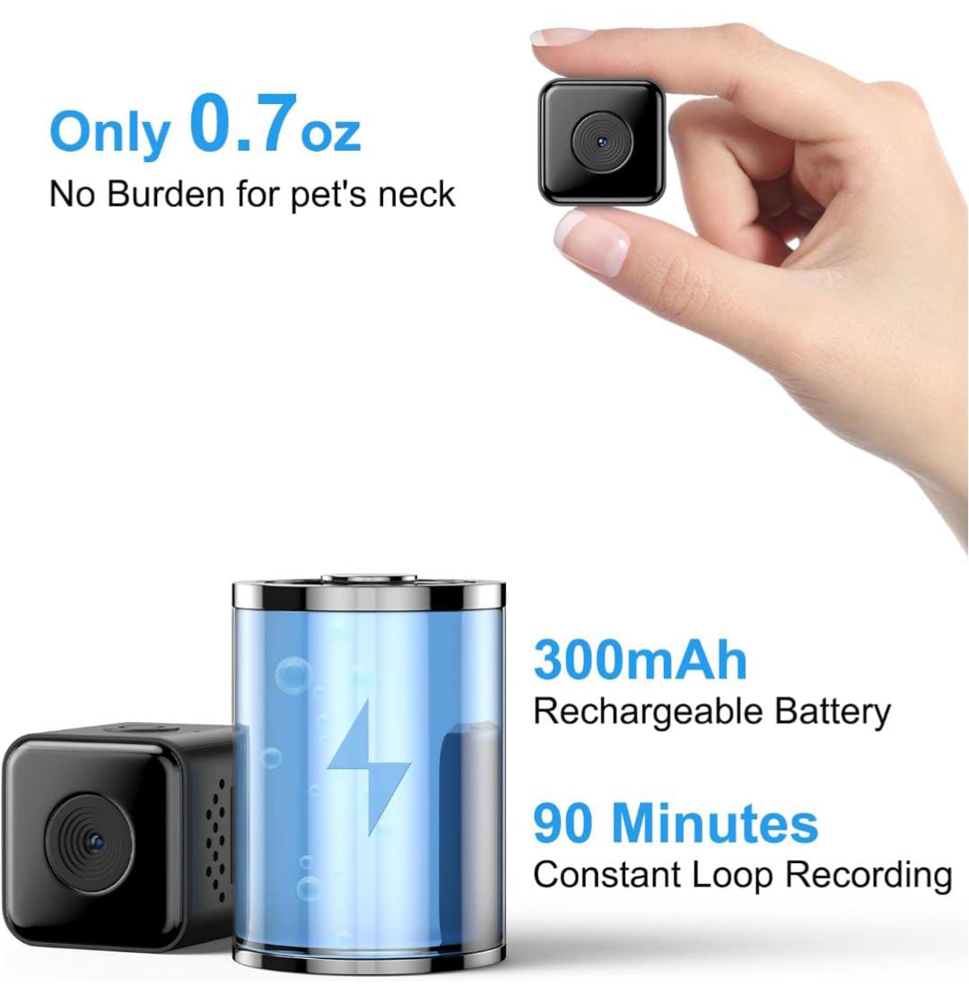 SnapSpy™ LuminiCam – Cordless Pet Collar Cam (XS, No App Needed)