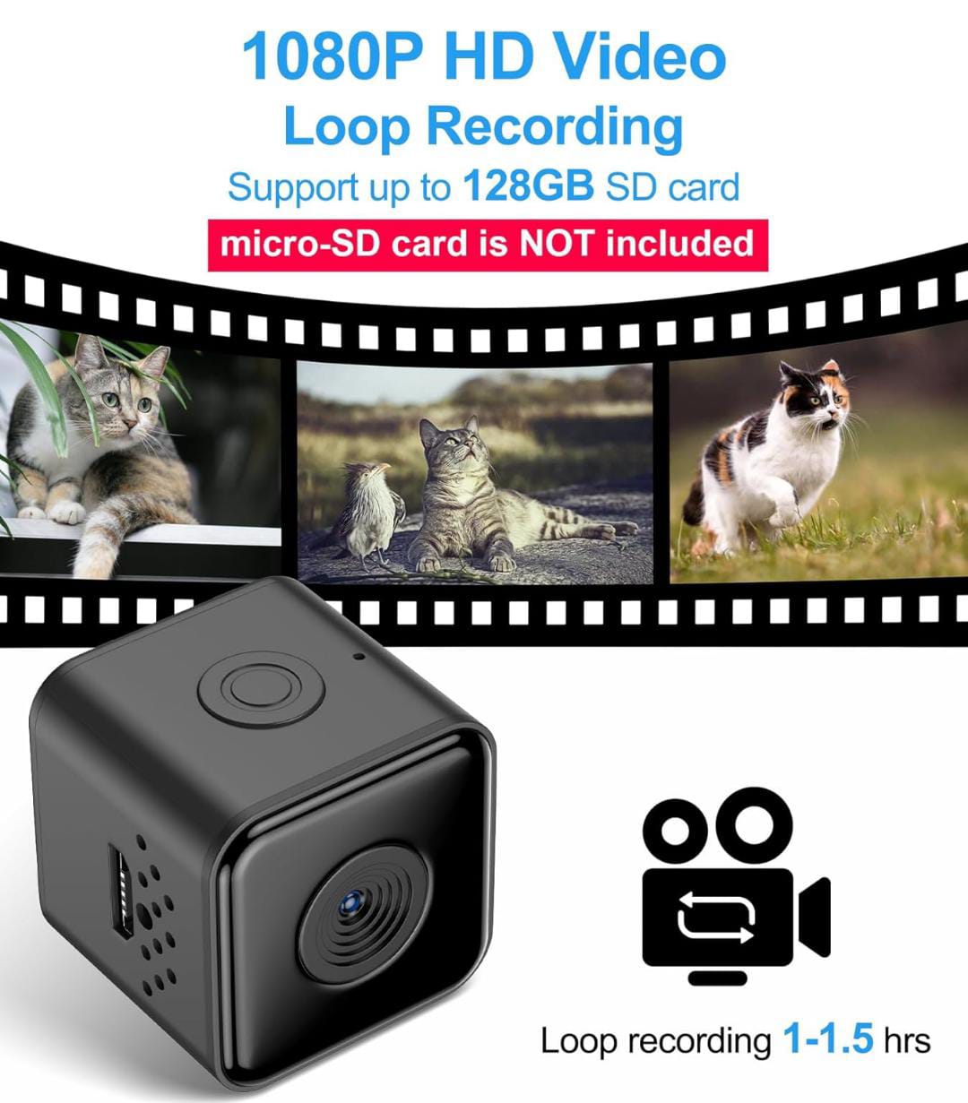 SnapSpy™ LuminiCam – Cordless Pet Collar Cam (XS, No App Needed)