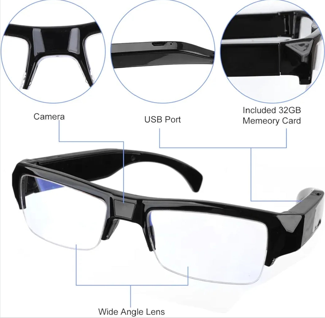 SnapSpy™ 1080P Hiking Cam Glasses – Wearable Eye Cam with 32GB TF