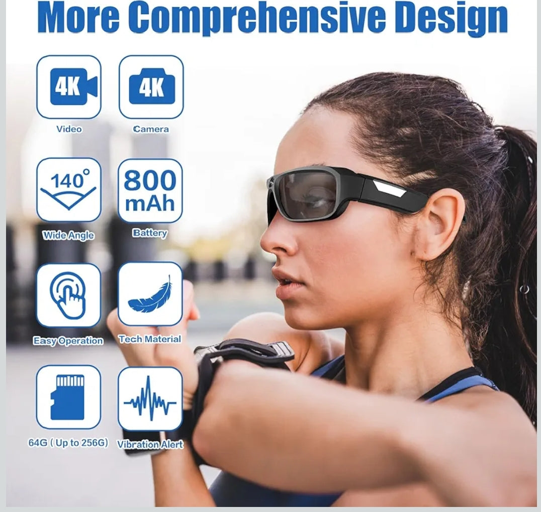 SnapSpy™ 4K Action Camera Glasses – UV400 Polarized with 64GB TF Card