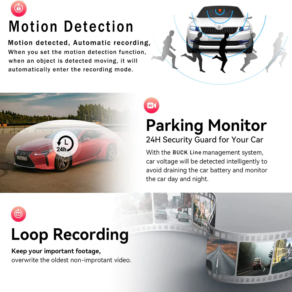 SnapSpy™ Car Dual Lens Dash Cam – 1080P HD Front/Rear/Inside Video Recorder with G-Sensor