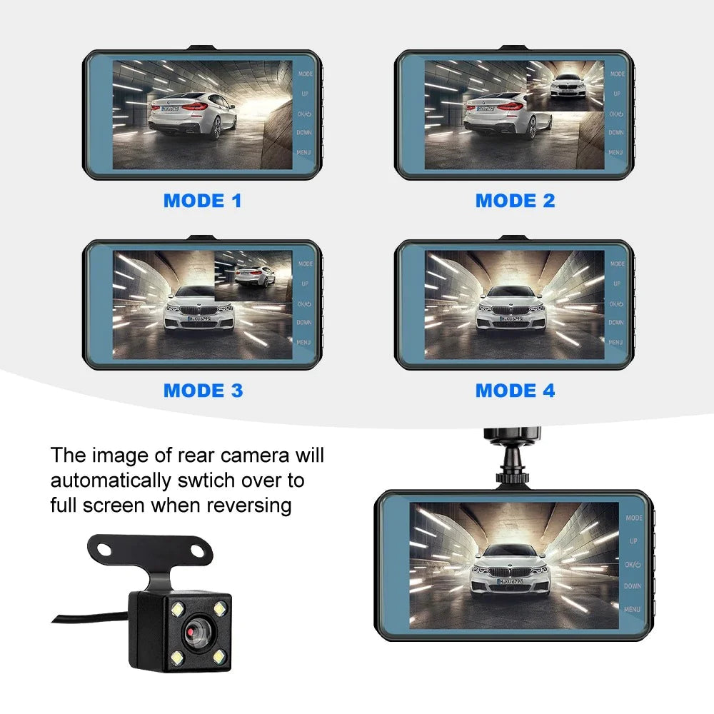 SnapSpy™ 1080P Dual Lens Dash Cam – 4" Screen, Front & Rear Recording with Night Vision