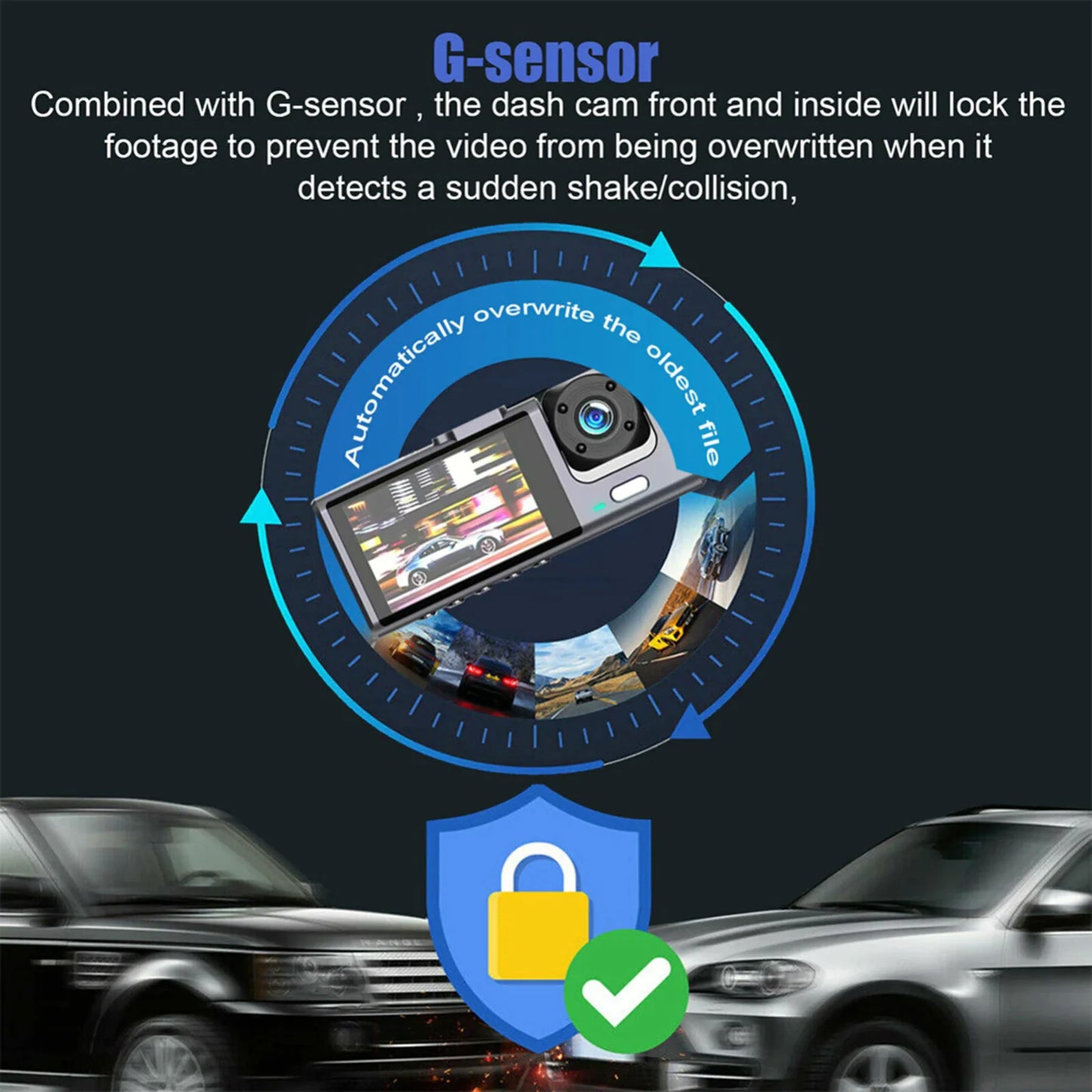 SnapSpy™ Car Dual Lens Dash Cam – 1080P HD Front/Rear/Inside Video Recorder with G-Sensor