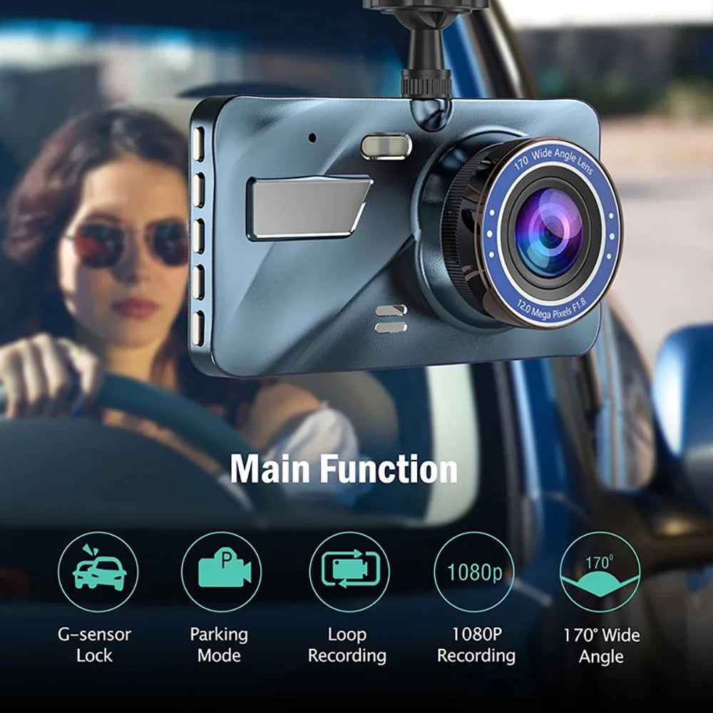 SnapSpy™ 1080P Dual Lens Dash Cam – 4" Screen, Front & Rear Recording with Night Vision