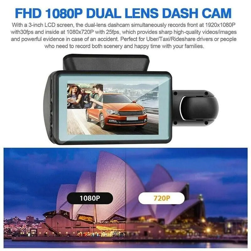 SnapSpy™ 1080P Dual Lens Car Dash Cam – Front & Inside G-Sensor Recorder