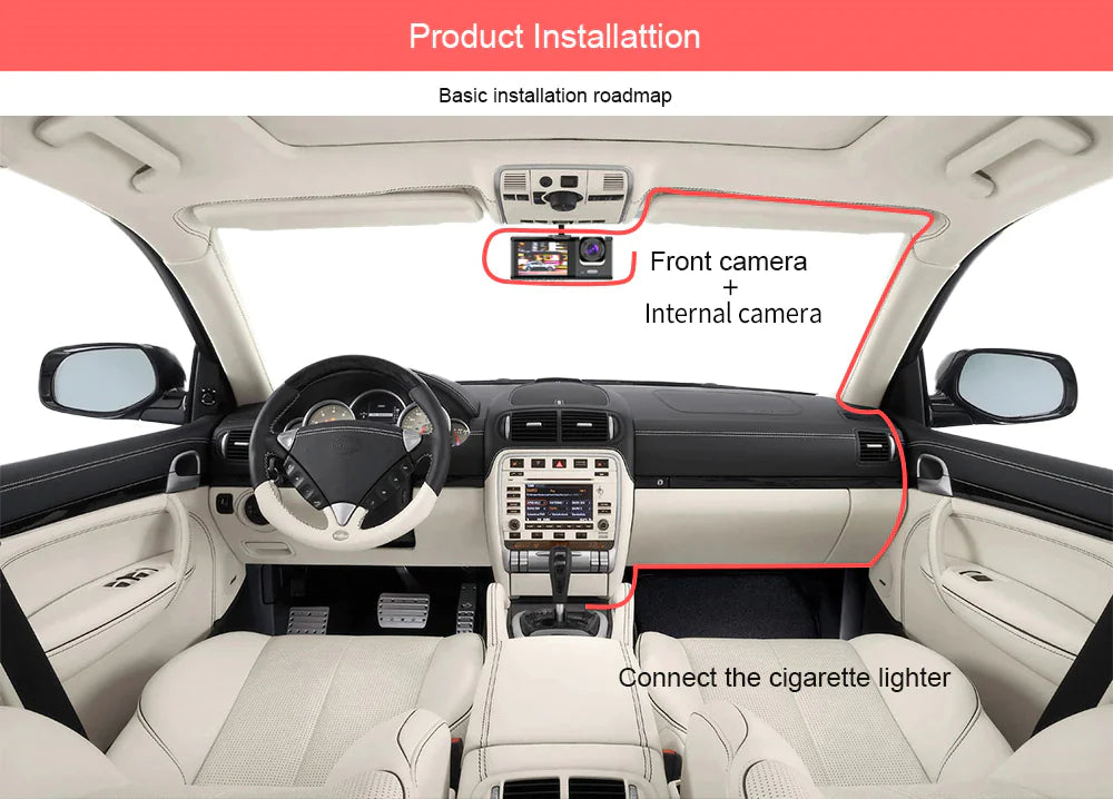 SnapSpy™ Car Dual Lens Dash Cam – 1080P HD Front/Rear/Inside Video Recorder with G-Sensor