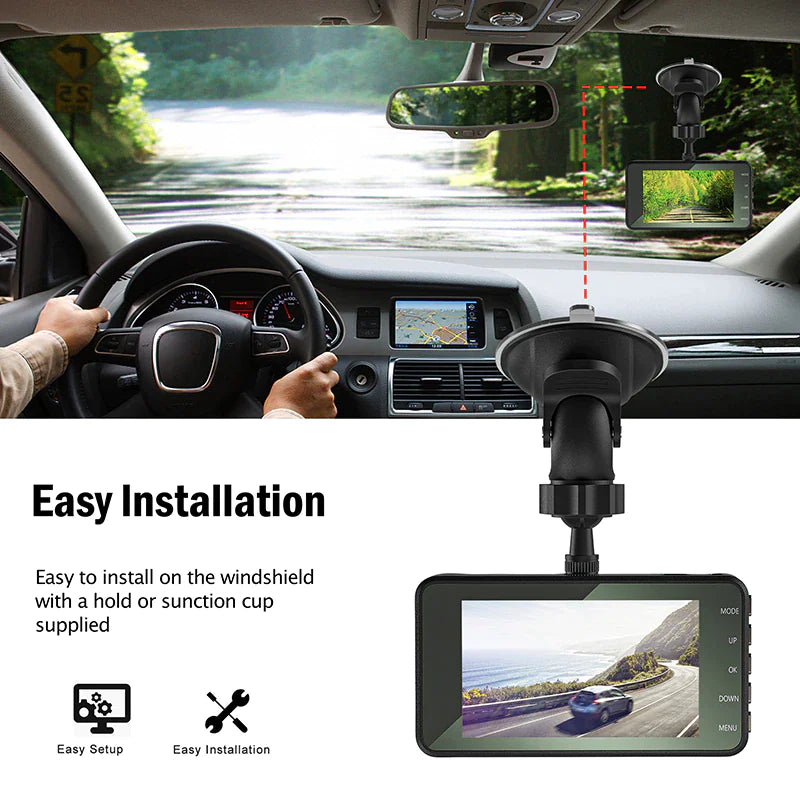 SnapSpy™ 1080P Dual Lens Dash Cam – 4" Screen, Front & Rear Recording with Night Vision