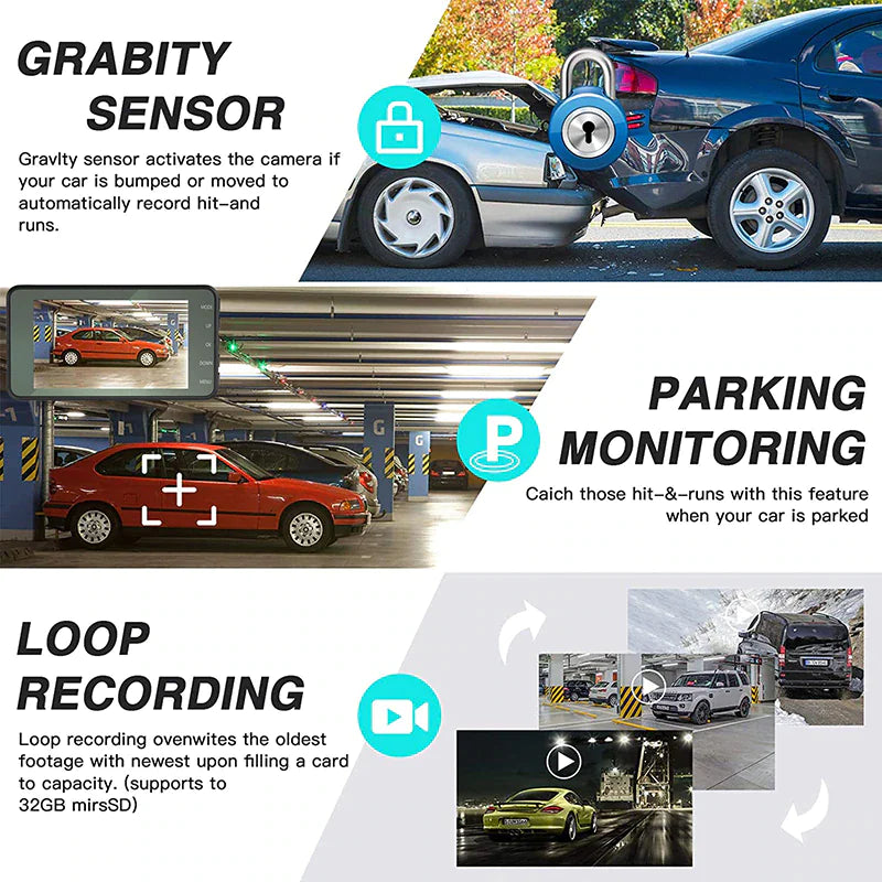 SnapSpy™ 1080P Dual Lens Dash Cam – 4" Screen, Front & Rear Recording with Night Vision