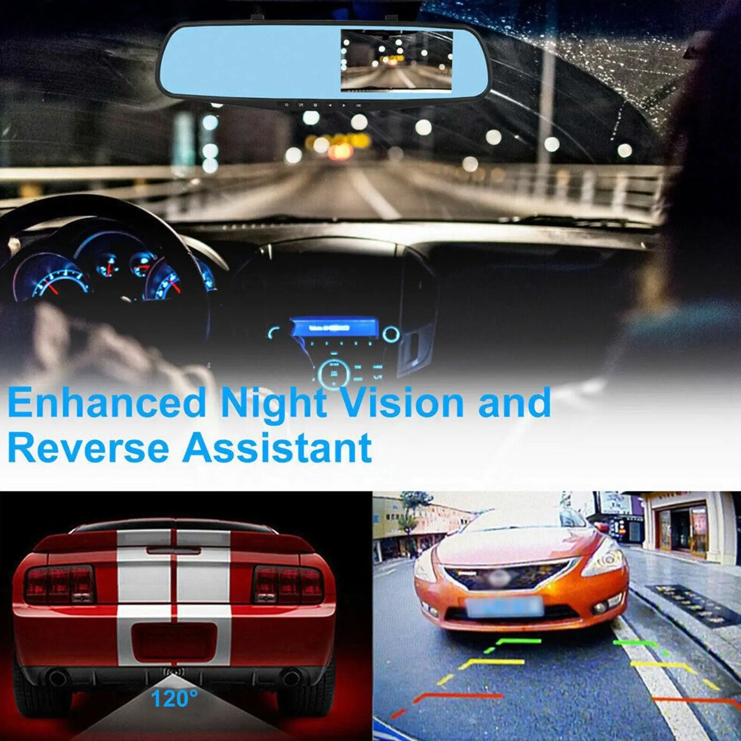 SnapSpy™ 1080P HD Rearview Mirror Car DVR – Dual Dash Cam Front & Rear Video Recorder