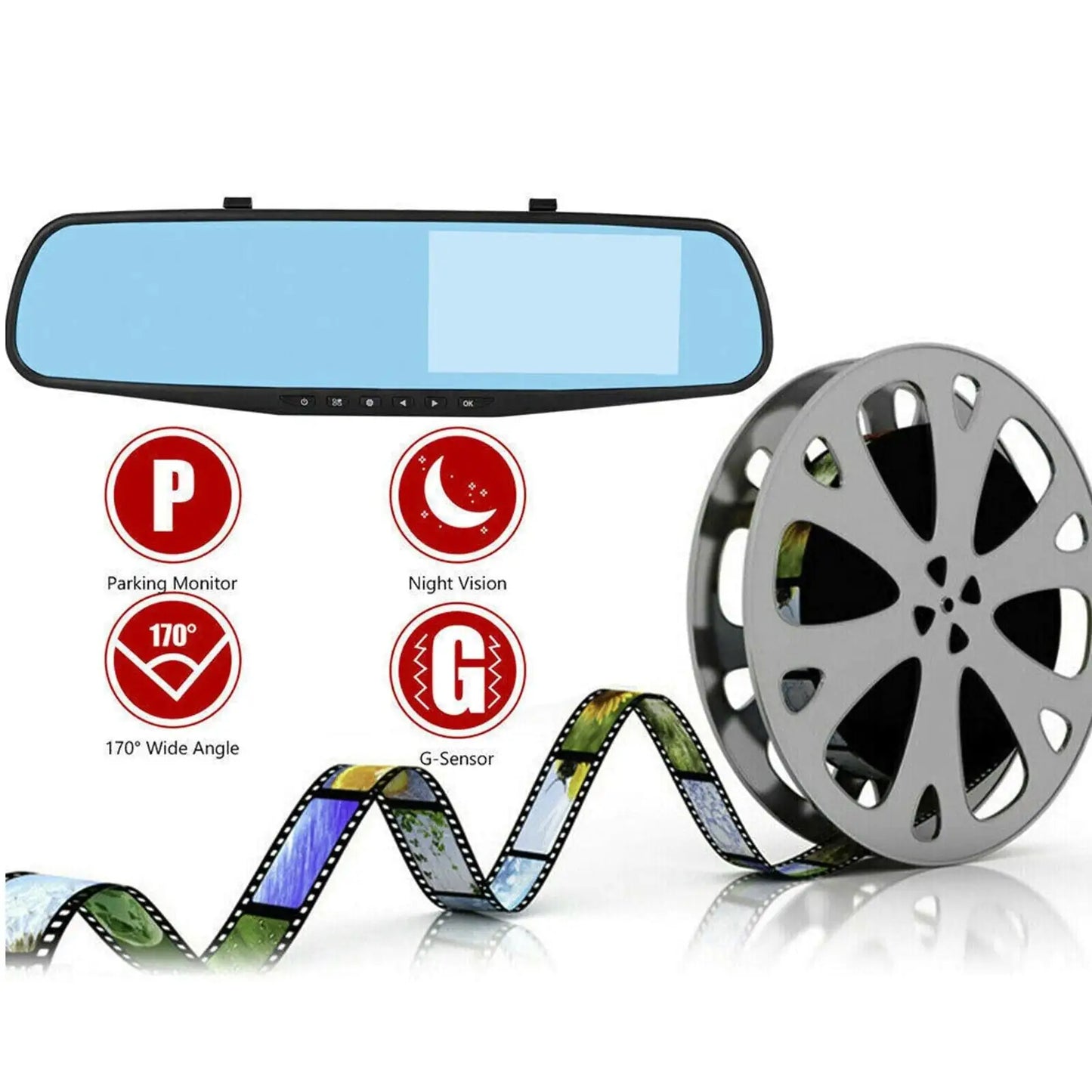 SnapSpy™ 1080P HD Rearview Mirror Car DVR – Dual Dash Cam Front & Rear Video Recorder
