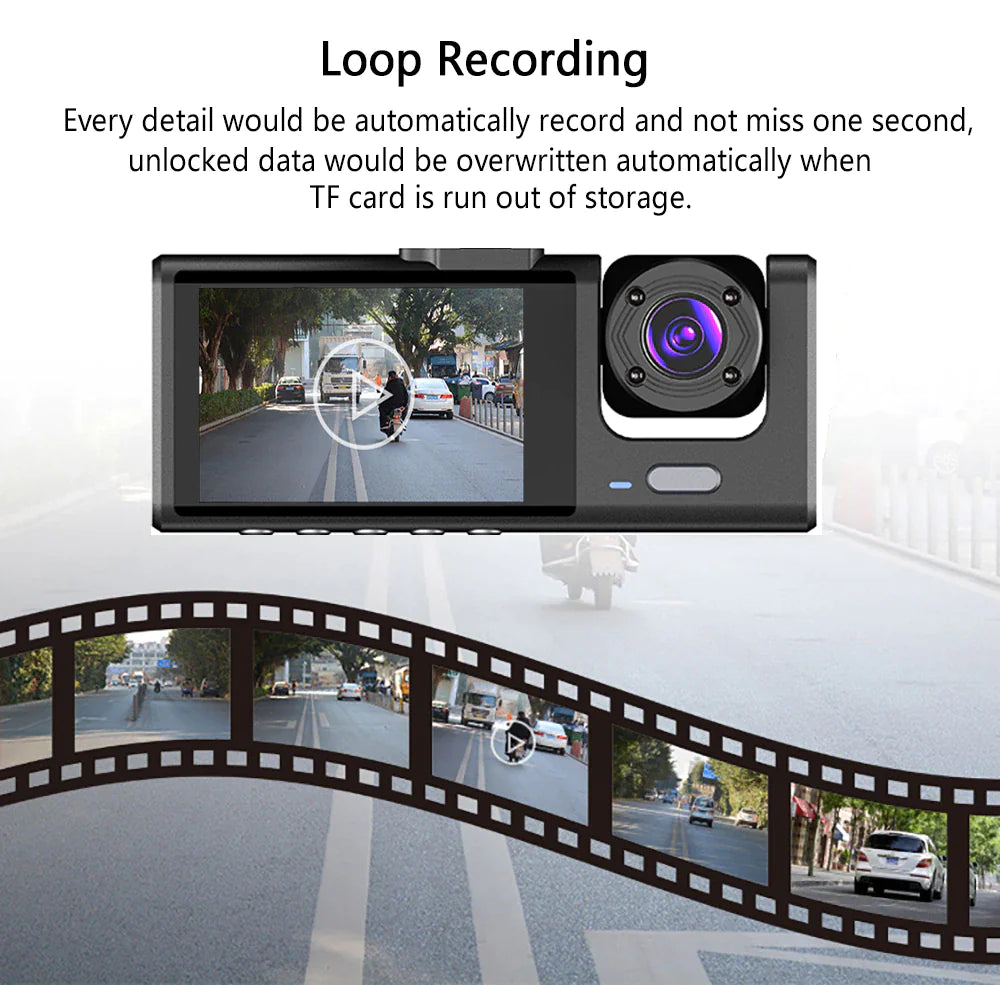 SnapSpy™ Car Dual Lens Dash Cam – 1080P HD Front/Rear/Inside Video Recorder with G-Sensor