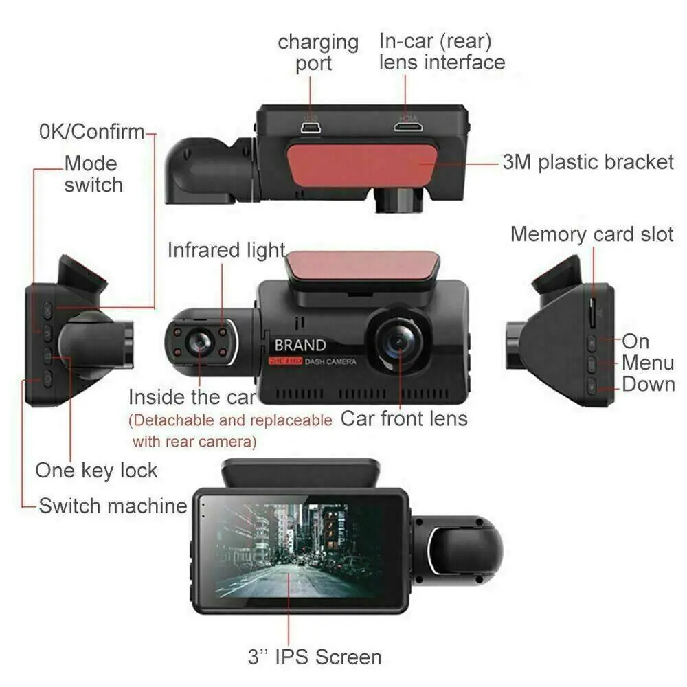 SnapSpy™ 1080P Dual Lens Car Dash Cam – Front & Inside G-Sensor Recorder