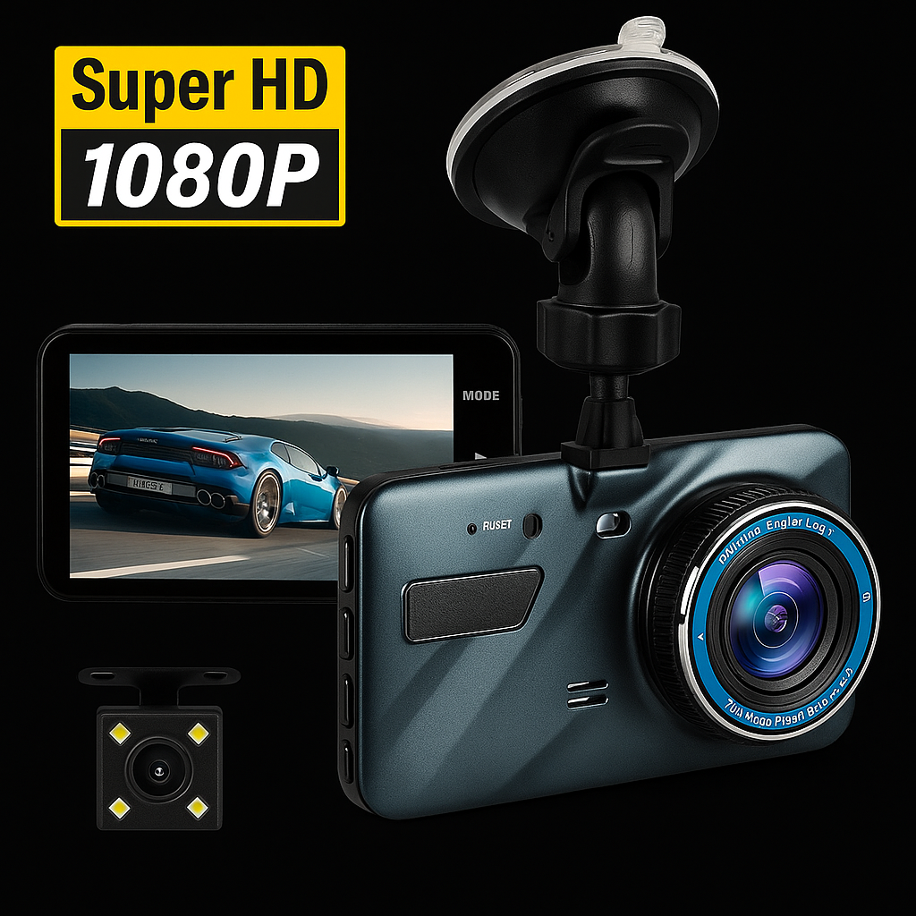 SnapSpy™ 1080P Dual Lens Dash Cam – 4" Screen, Front & Rear Recording with Night Vision