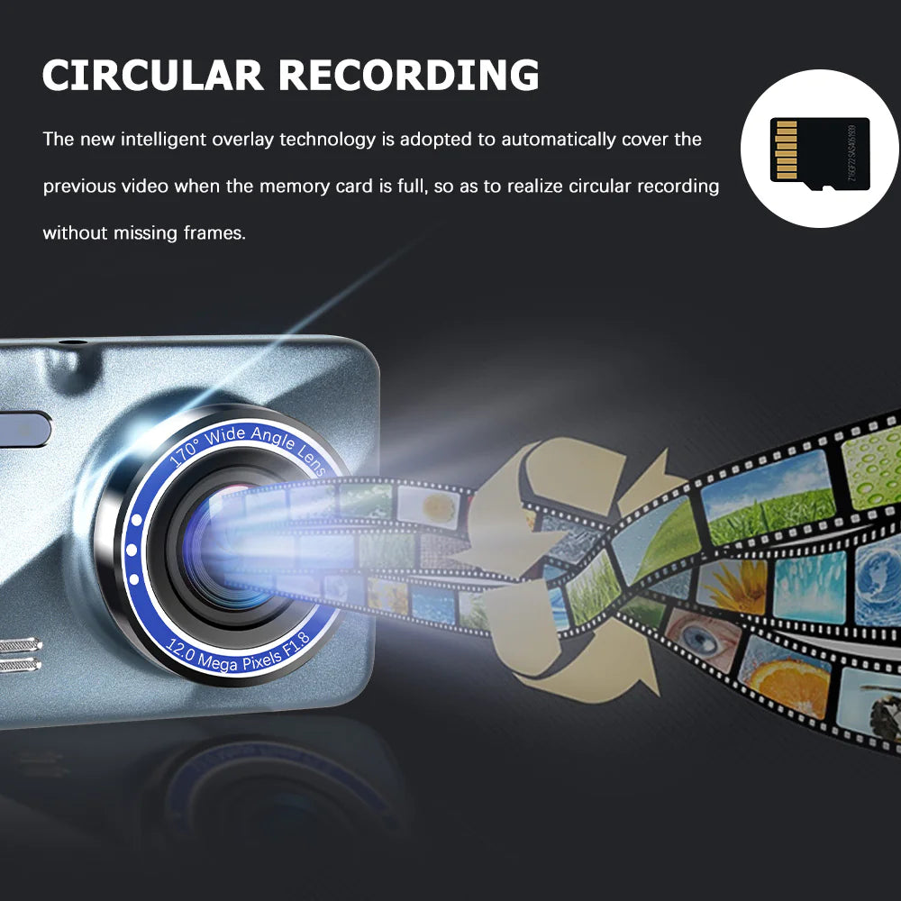 SnapSpy™ 1080P Dual Lens Dash Cam – 4" Screen, Front & Rear Recording with Night Vision